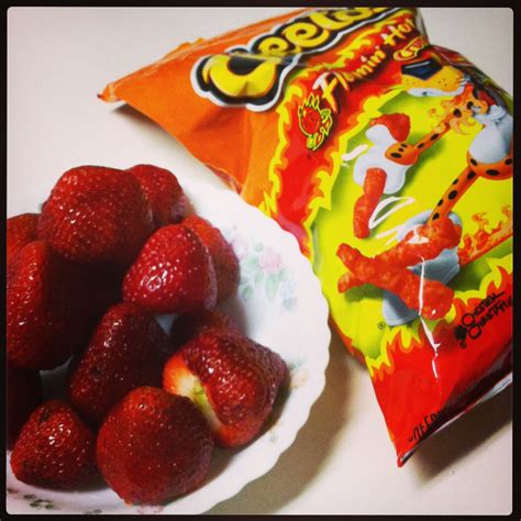Flamin Hot Cheetos And Strawberries Food Goals Junk Food Snacks Food