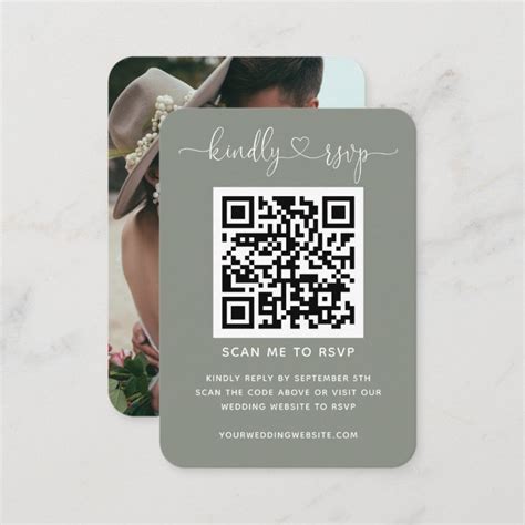 QR Code Wedding Website RSVP Sage Green Photo Enclosure Card Zazzle