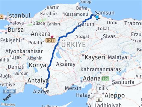 Samsun Ayvac K Gazipa A Alanya Havaliman Aras Ka Km Yol Tarifi