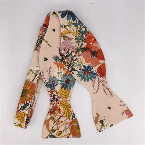 Boho Blooms Bow Tie In Nude Floral Nude Blush Orange Mustard Teal Pre Tied Self Tie Boy S
