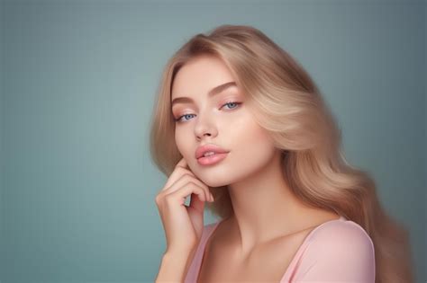 Premium Photo Serene Blonde Beauty Posing In Pink Bodysuit With Delicate Makeup