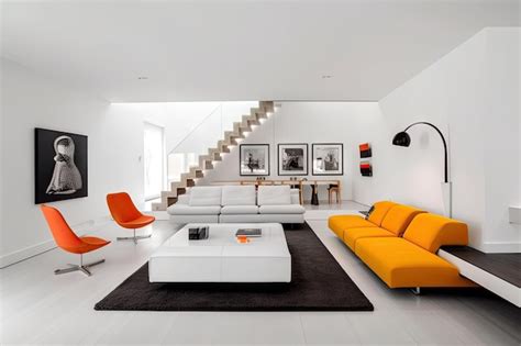 Premium Photo Minimalist Home With Pop Of Color Sleek Furniture And