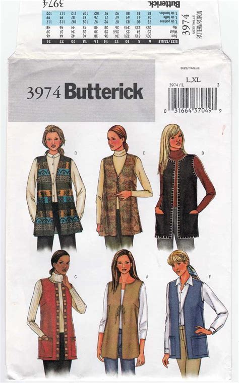 Womens Long Unlined Vest Sewing Pattern Size 16 18 20 22 Uncut