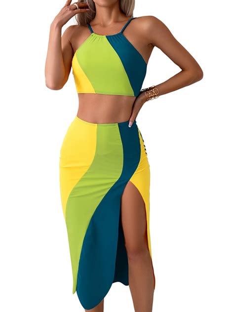 Mommy And Me Bathing Suits Womens Girls Pcs Swimsuit Contrast Color Square Neck Bikini Set