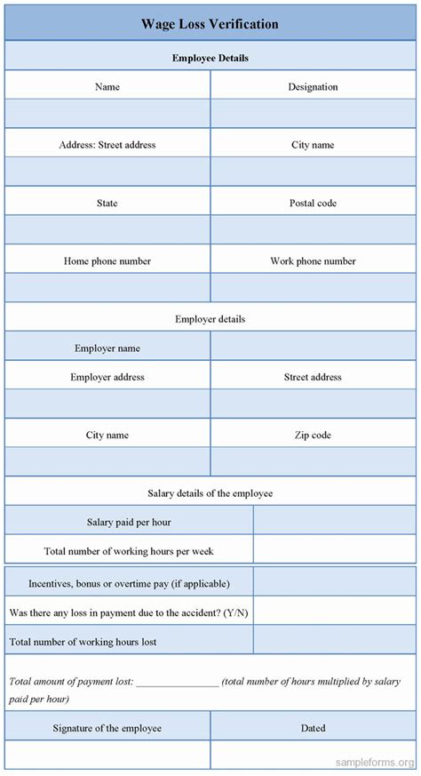 Printable Lost Wages Form Printable Forms Free Online