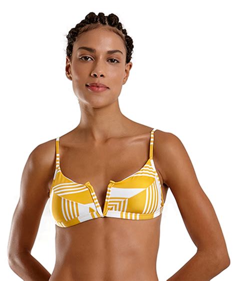 Yellow White Striped V Bralette Bikini Top Top Joy Nasca Blueman