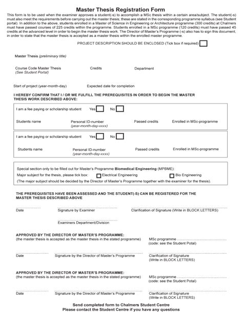 Fillable Online Master Thesis Registration Form