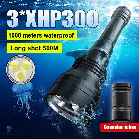 3 XHP300 Torcia Subacquea A LED Super Bright 3Modes WaterproofIP8