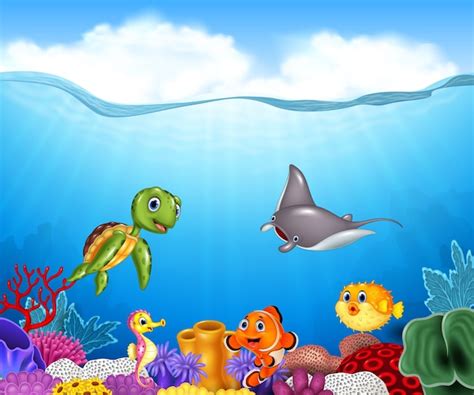 Dibujos Animados De Peces Tropicales Con Hermoso Mundo Submarino