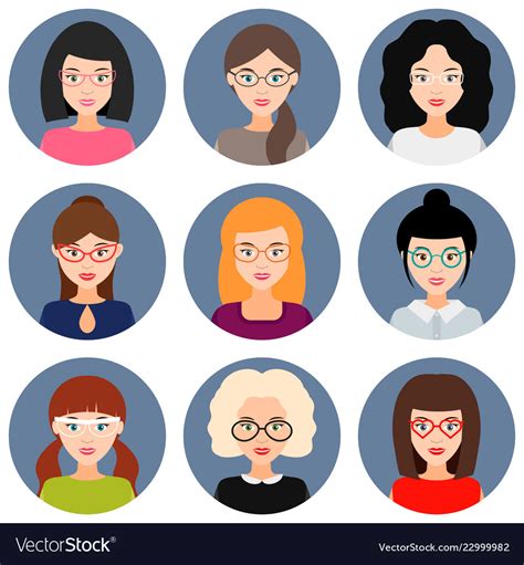 Avatars Of Girls And Women With Glasses Set Vector Image