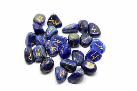 Natural Lapis Lazuli Engraved Rune Set Of Pcs Etsy