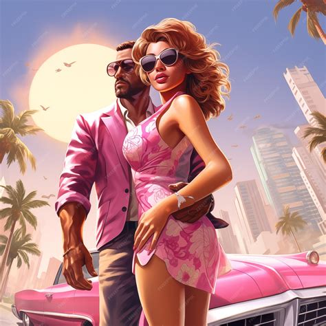 Premium Ai Image Gta Vice City Poster Romantic And Nostalgic Themes Dynamic Poses Light