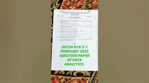 Jntuh R18 3 1 February 2022 Question Paper Of Data Analytics Youtube