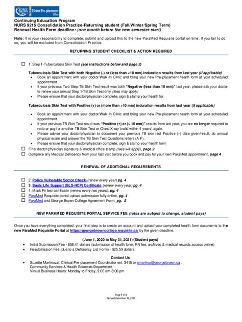 Fillable Online NURS 9215 Clinical Practice Consolidation Health Form