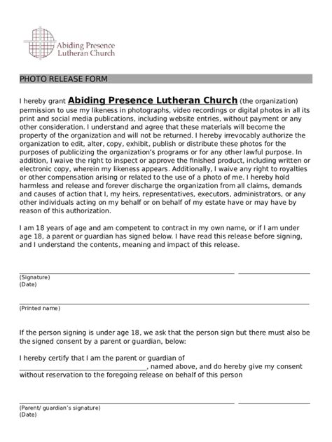 Church Photo Release Doc Template Pdffiller