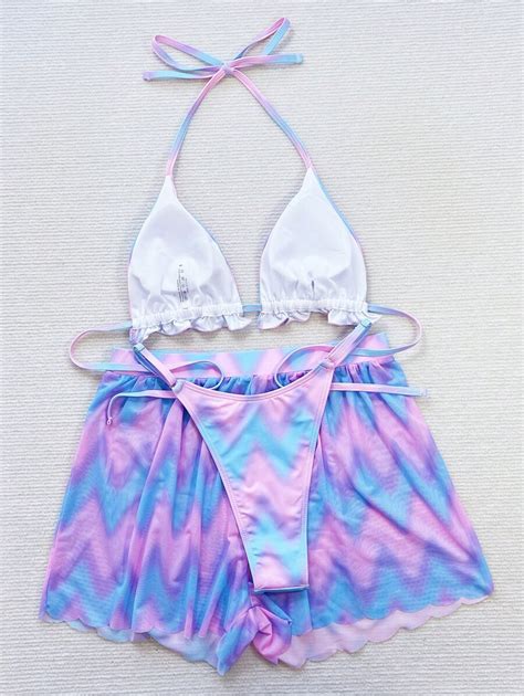 Womens Summer Beach Tie Dye Printed Halter Neck Bikini Set With Sexy Bikini Bottom Includes