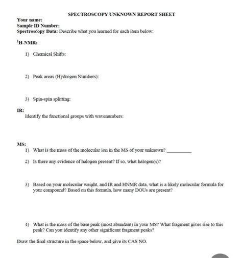 Solved SPECTROSCOPY UNKNOWN REPORT SHEET Your Name Sample Chegg