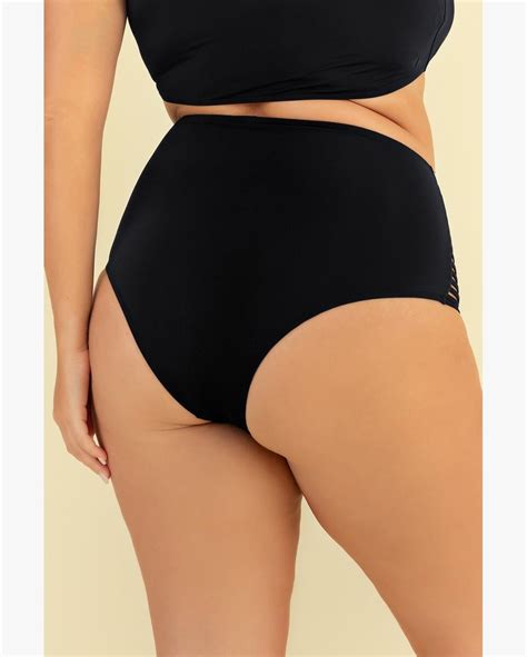 Riachuelo Calcinha Biqu Ni Plus Size Preto Hot Pant Tiras