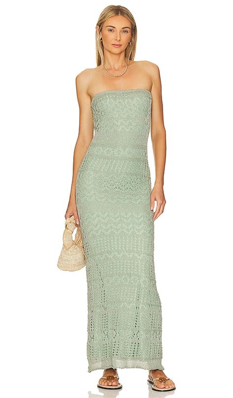 Sndys X Revolve Strapless Crochet Maxi Dress In Green Shimmer Revolve