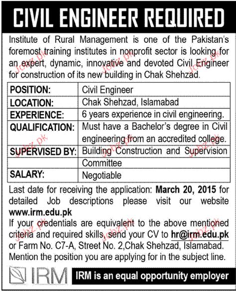 Civil Engineer Job Opportunity Job Advertisement Pakistan