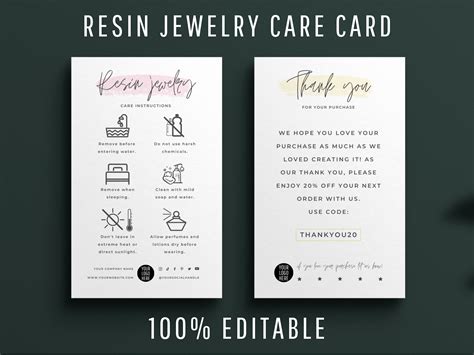 Resin Jewelry Care Card Templates Printable Resin Care Etsy Australia