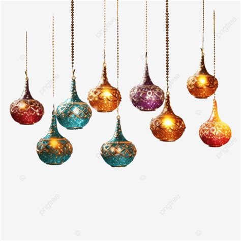 Hanging Diya Lamps With Sparkles For Diwali Festival Hanging Diya