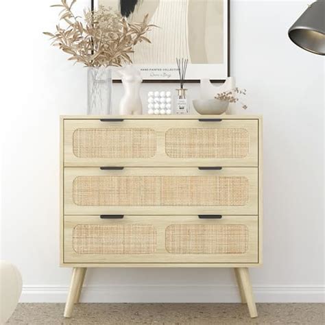 Amazon HOPUBUY 3 Drawer Dresser For Bedroom Oak Rattan Dresser