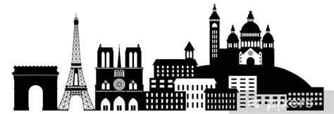 Wall Mural Paris City Skyline Silhouette Black And White Illustration