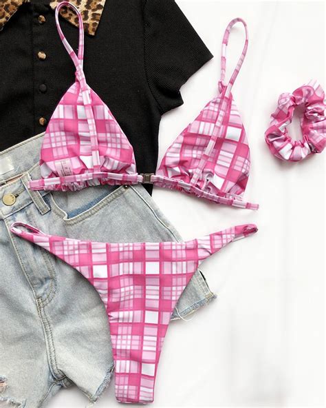 Plaid Triangle Plunge Bikini Set P8599968473