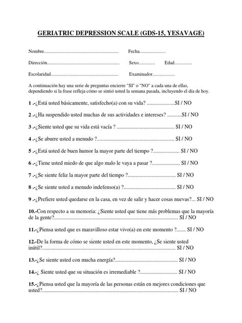 Geriatric Depression Scale Gds 15