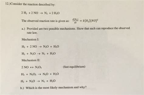 Solved Consider The Reaction Described By 2 H2 2 No