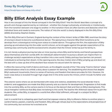 Billy Elliot Analysis Essay Example