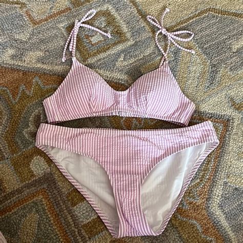 J Crew Swim Jcrew Seersucker Purple White Bikini Small Poshmark