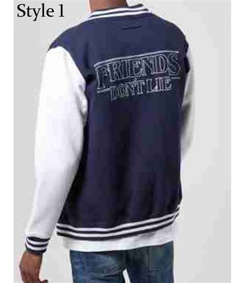 White Blue Stranger Things Friends Dont Lie Varsity Jacket Jackets