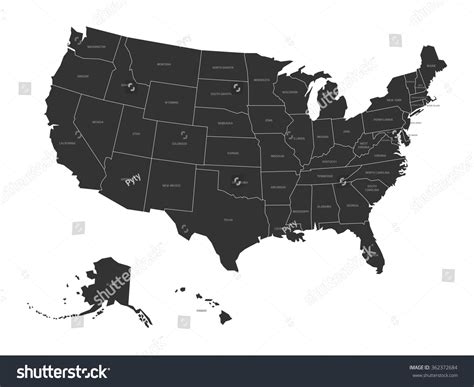 Map Usa State Names Stock Vector (Royalty Free) 362372684 | Shutterstock