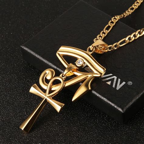 Hzman Gold Stainless Steel Eye Of Horus Egypt And Coptic Ankh Cross