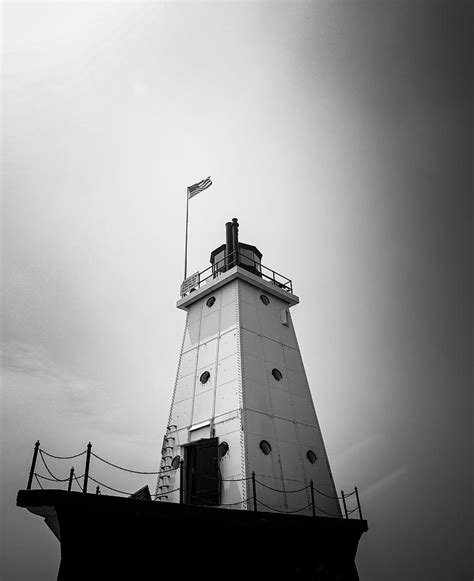 Moody Ludington North Breakwater Lighthouse Black And White Photograph