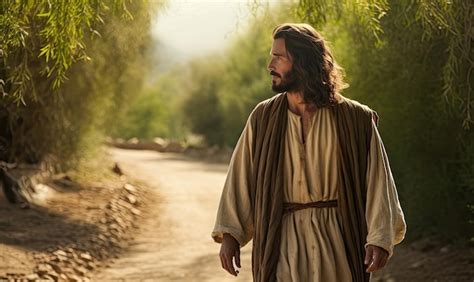 Premium Photo Jesus Walking Down A Dirt Road In The Woods