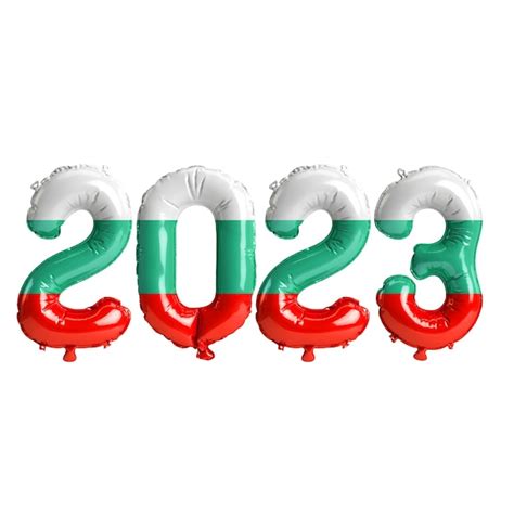 Ilustración 3d de globos del año 2023 con bandera de bulgaria aislada