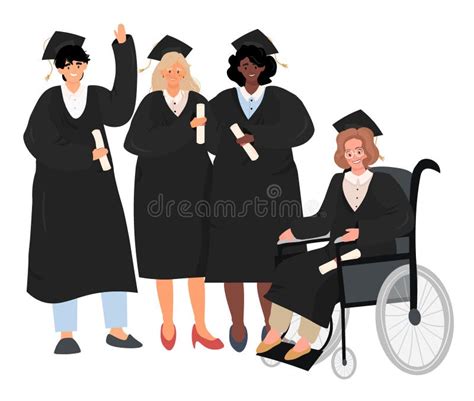 Graduates Of Different Sex And Nationality Stock Vector Illustration