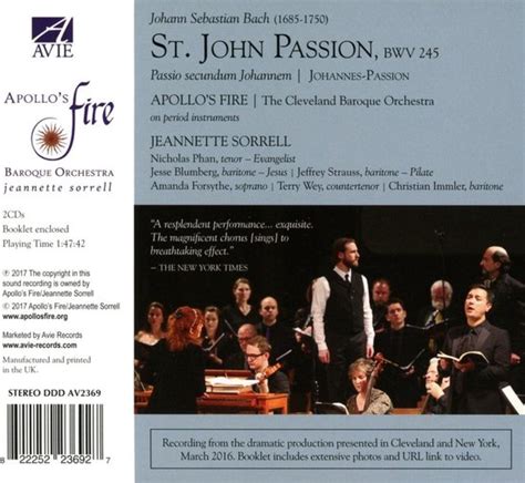 Apollo S Fire Baroque Orchestra Apollo S Singers J S Bach St