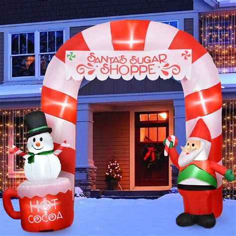 Coolmade 8 Ft Lighted Xmas Inflatable Arch Santa Claus And Snowman