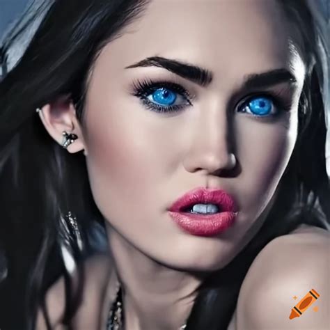 Portrait Of Megan Fox And Miley Cyrus With Striking Blue Eyes On Craiyon