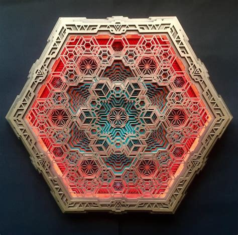 Wall Art Sacred Geometry Decor Wooden Mandala Led Lamp Laser Etsy