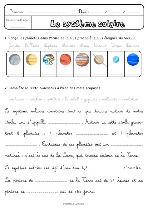 Le système solaire Systeme solaire Le système solaire cm1 Image