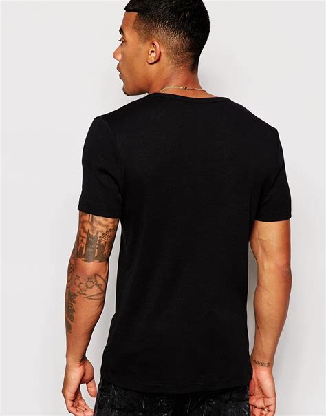 Lyst Asos Muscle Fit T Shirt In Stretch Rib In Black For Men