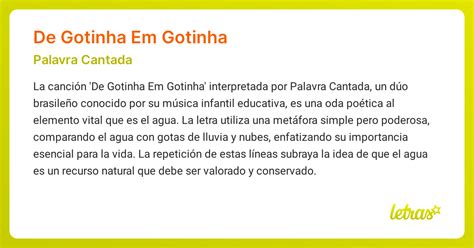 Letra De Palavra Cantada De Gotinha Em Gotinha - Significado de la canción DE GOTINHA EM GOTINHA (Palavra Cantada ...