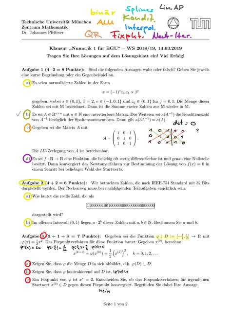 Altklausuren für Numerik 1 Technische Universität München Zentrum