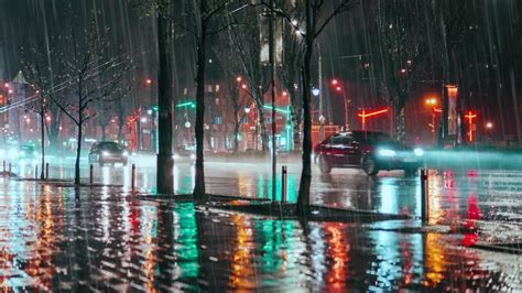 Heavy Rain On The Night Street The Sound Of Rain Dispels Fatigue