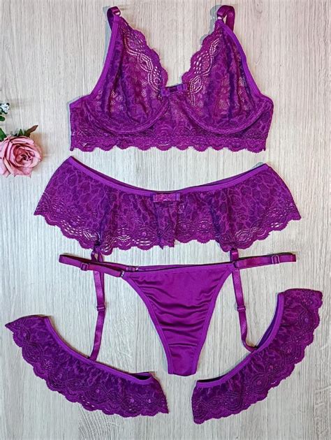 Conjunto Lingerie Sexy Cinta Liga Perneira REF 466 SHEIN Brasil